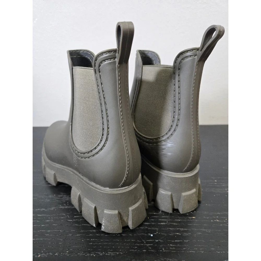 Jeffrey Campbell Cloud-7 Waterproof Lug Sole Chelsea Rain Boots Olive Green 7